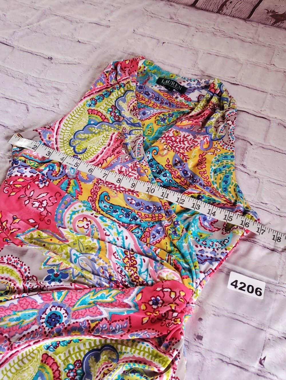 Ralph Lauren Multicolor Paisley Midi Dress Green Label Sleeveless Slit Size 4 - Picture 10 of 13